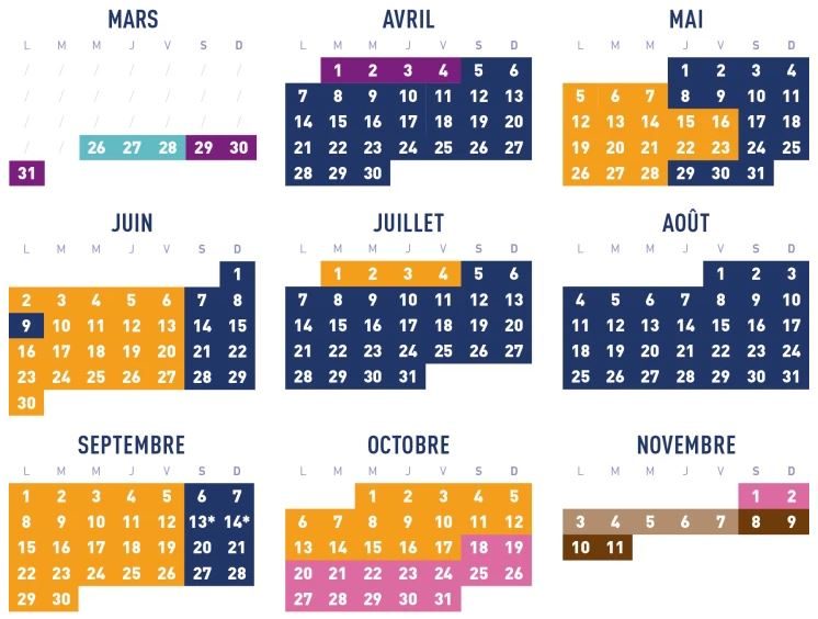 Horaires Volerie des Aigles 2025