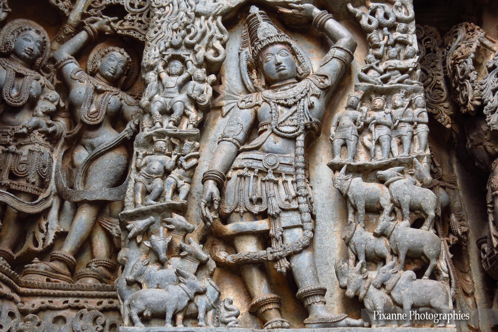 Asie, Inde du Sud, Karnataka, Halebidu, Hoysaleswara Temple, Bas relief, Kirshna, Souvenirs de Voyages, Pixanne Photographies