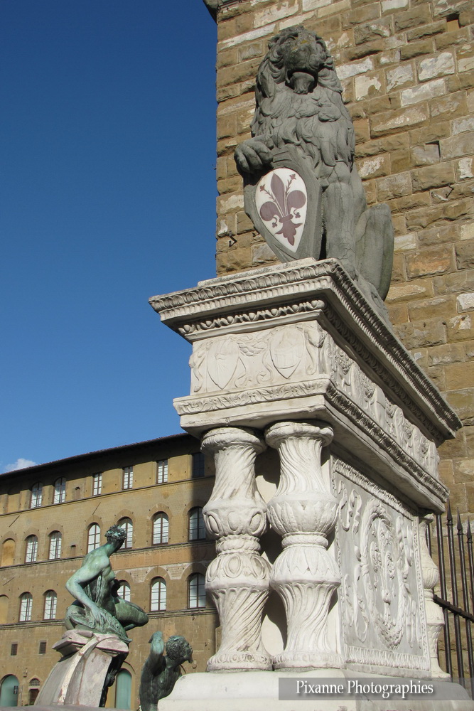 Europe, Italie, Florence, Piazza della Signoria, Place de la Seigneurie, Marzocco, lion, Souvenirs de Voyages, Pixanne Photographies