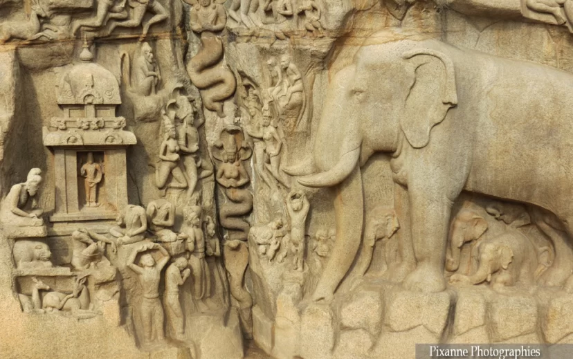 asie, inde, inde du sud, mahavalipuram, fresque, arjuna's penance, descente du gange, souvenirs de voyages, pixanne photographies