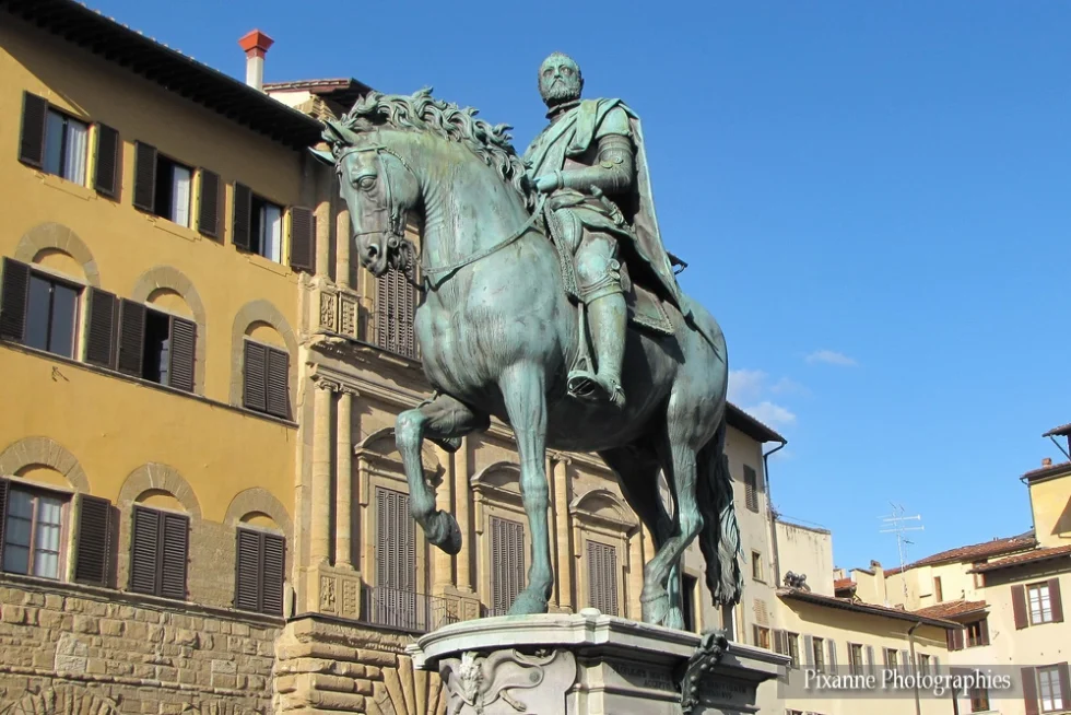Europe, Italie, Florence, Piazza Delle Signoria, Statue de Cosme 1er, Souvenirs de Voyages, Pixanne Photographies